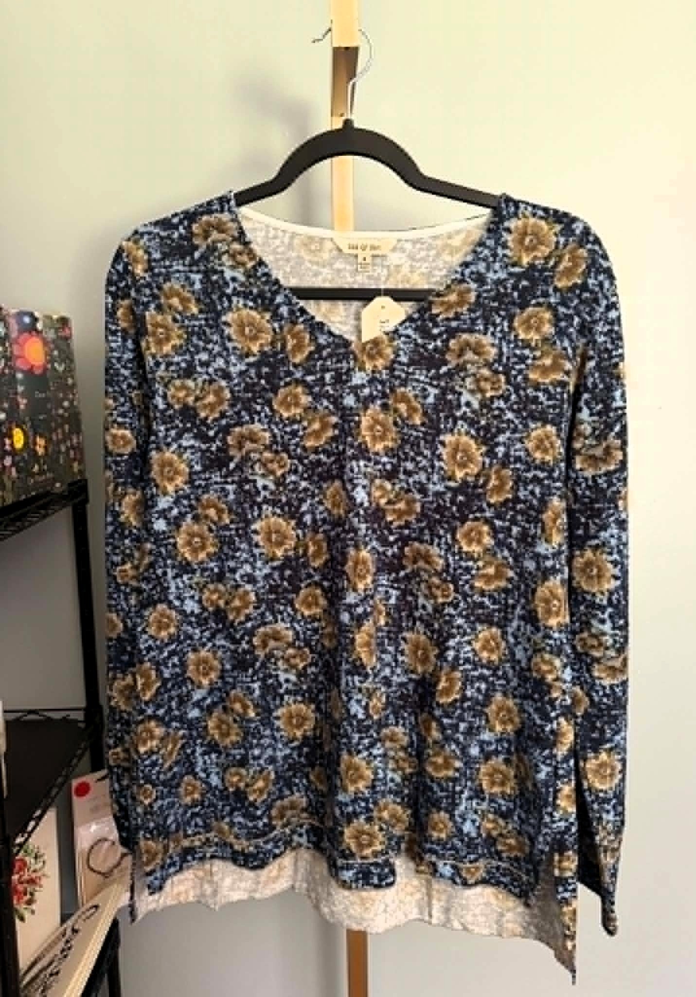 Yak & Yeti Blue Floral Long Sleeve Top- Small