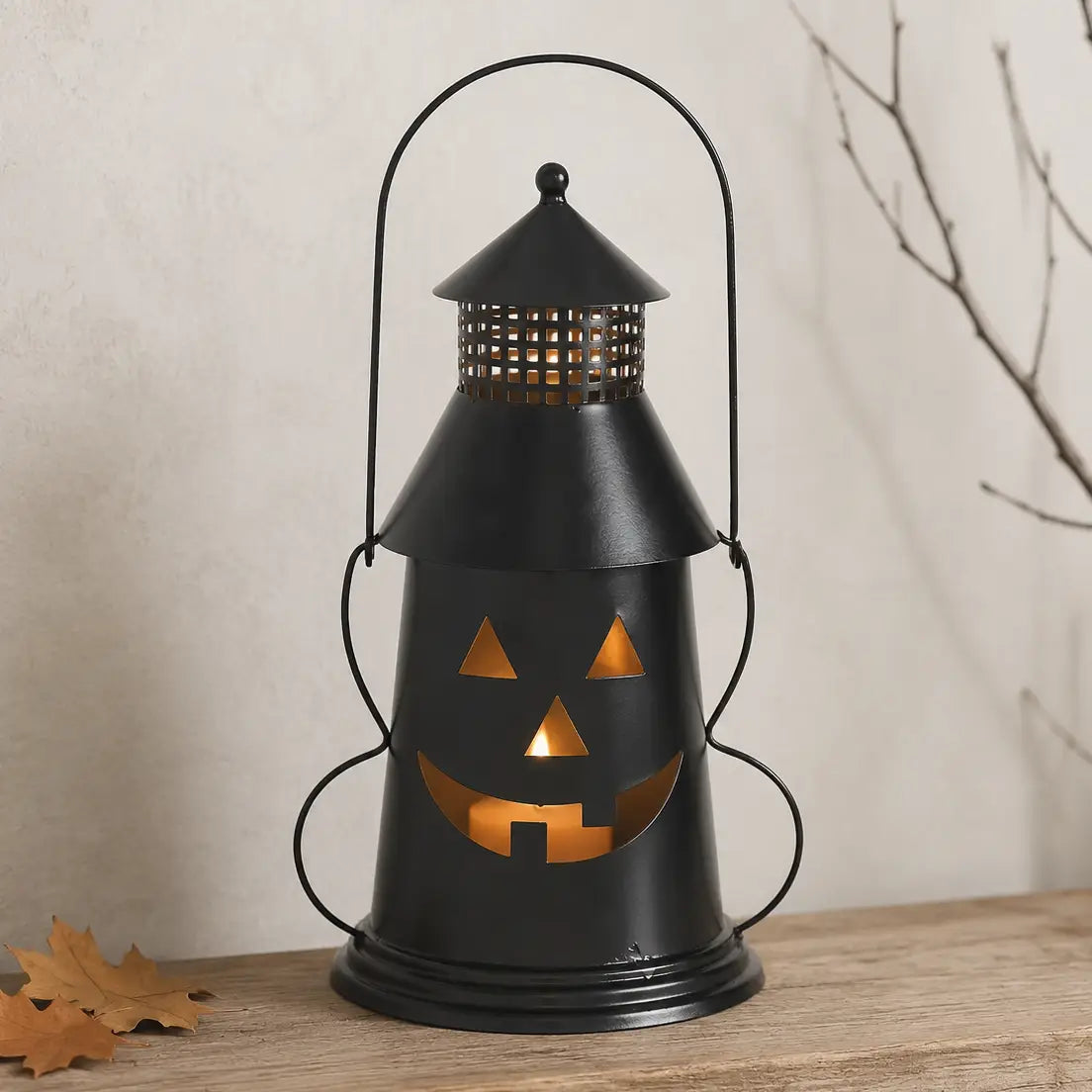 Black Metal Jack-O'-Lantern Candle Holder Lantern | 12" Halloween Décor