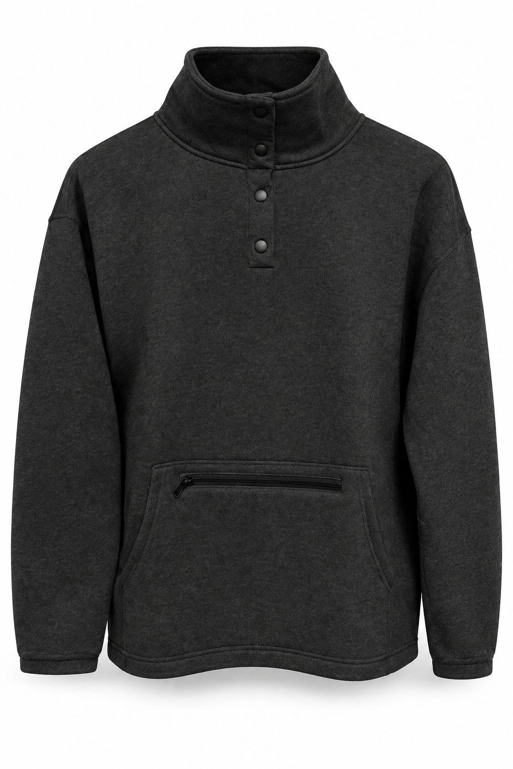 Zenana Women’s Black Snap-Neck Pullover – Medium