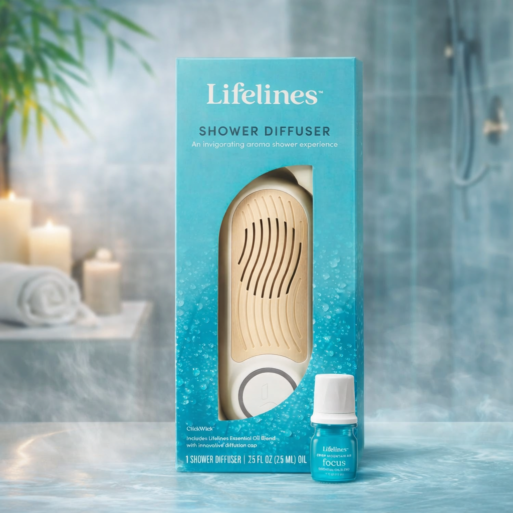 Lifelines Shower Diffuser with Essential Oil Blend – Click & Wick Aromatherapy (0.25 oz Oil)