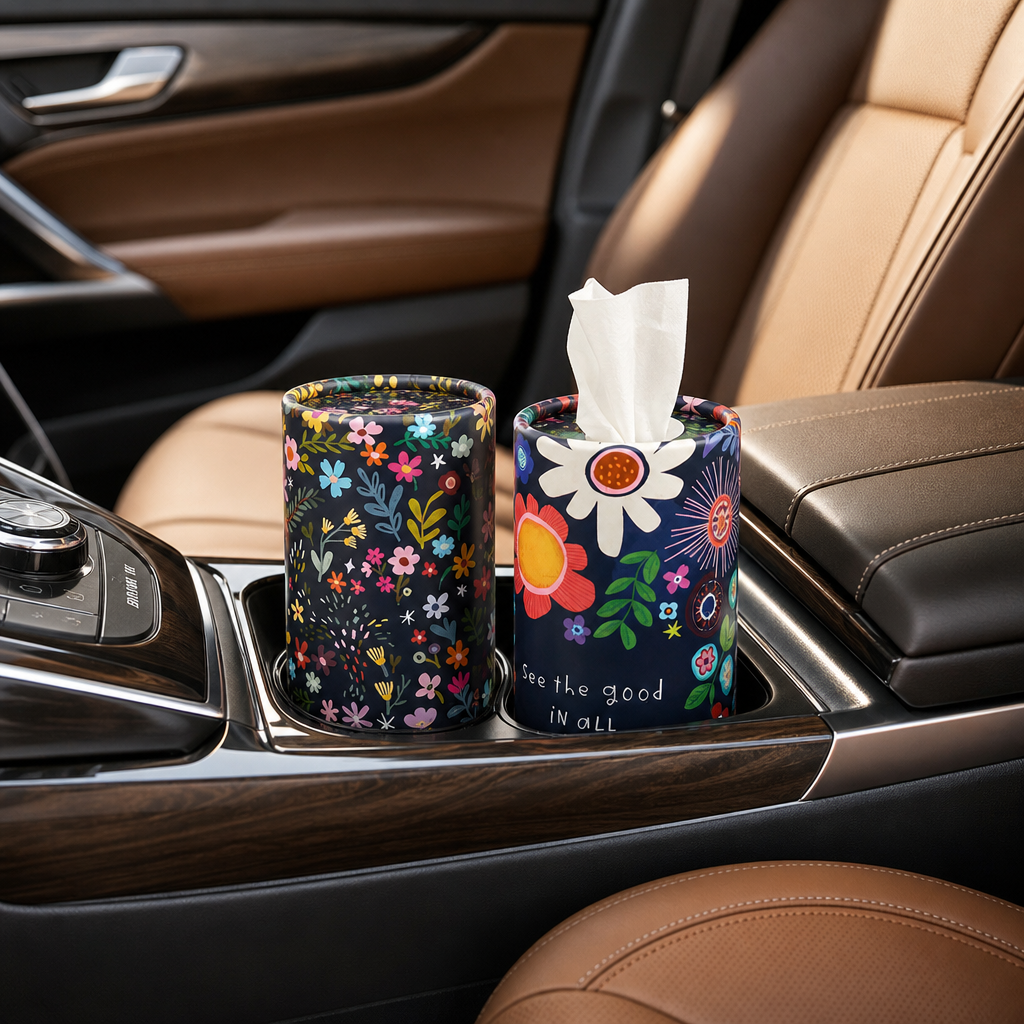 Dark Floral Car Tissue Tube Set – 4 Pack with “See the Good" Quote (13.6 oz)