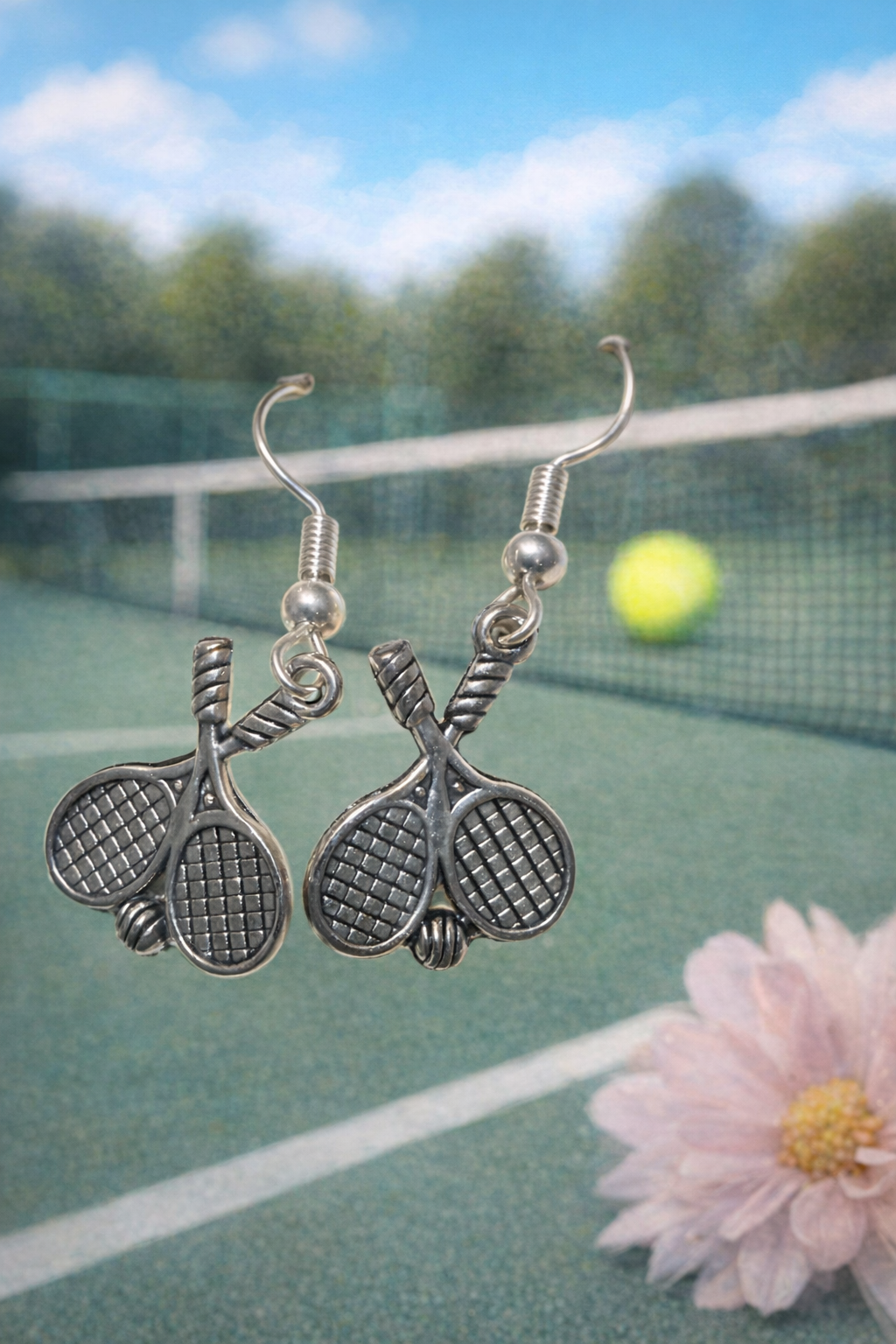 Tennis Racket Earrings – Lightweight Sports Dangle Earrings with Hypoallergenic Hooks, Gift for Tennis Lovers