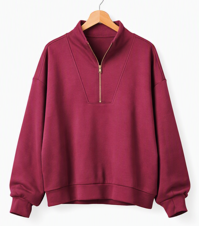 Zenana Women’s Plus Size Scuba Half-Zip Pullover – Cabernet