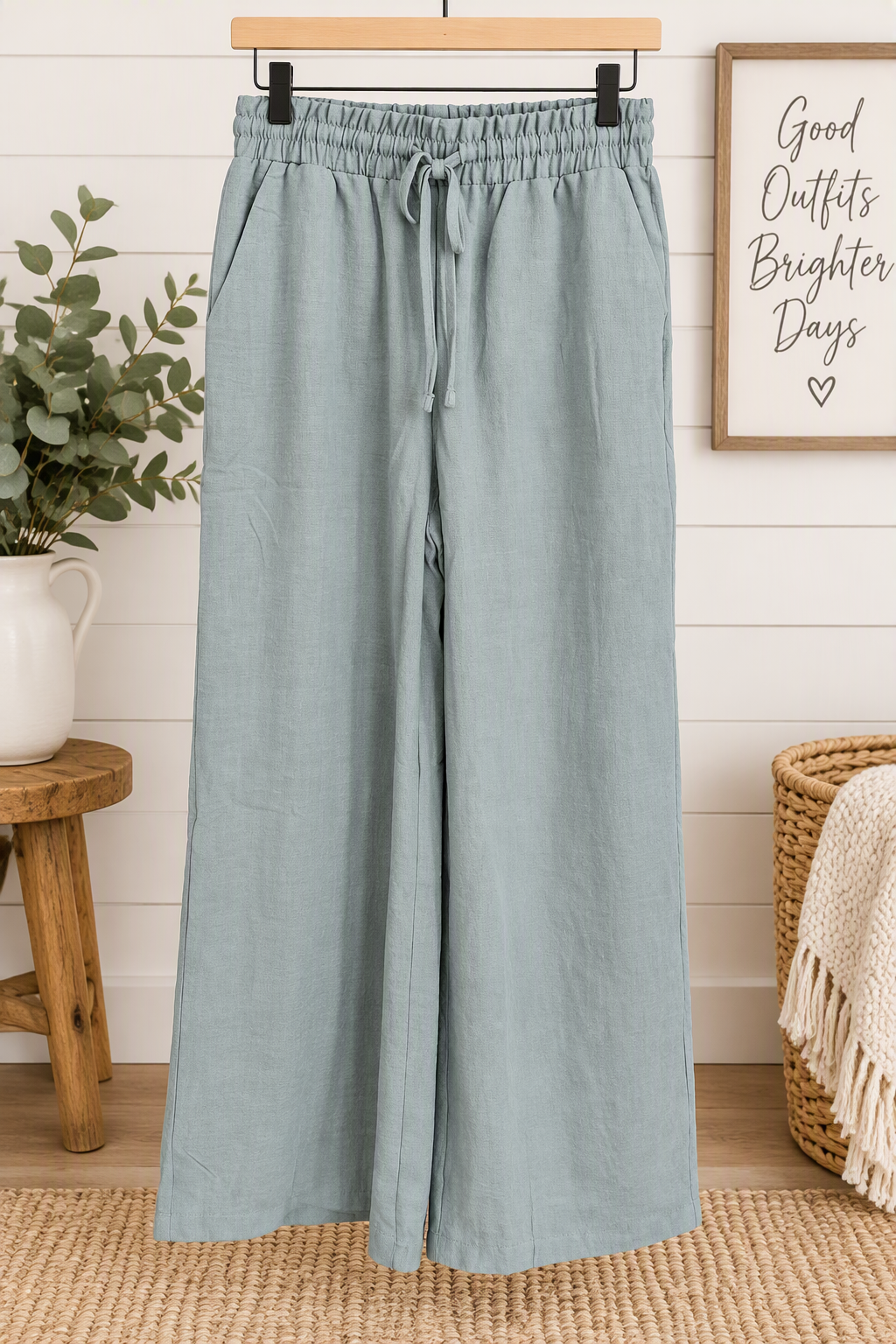 Zenana Heather Gray Wide Leg Drawstring Pants