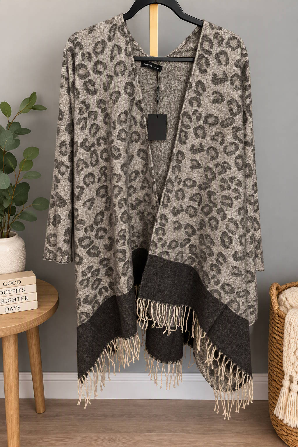 Leopard Print Fringe Cardigan Shawl