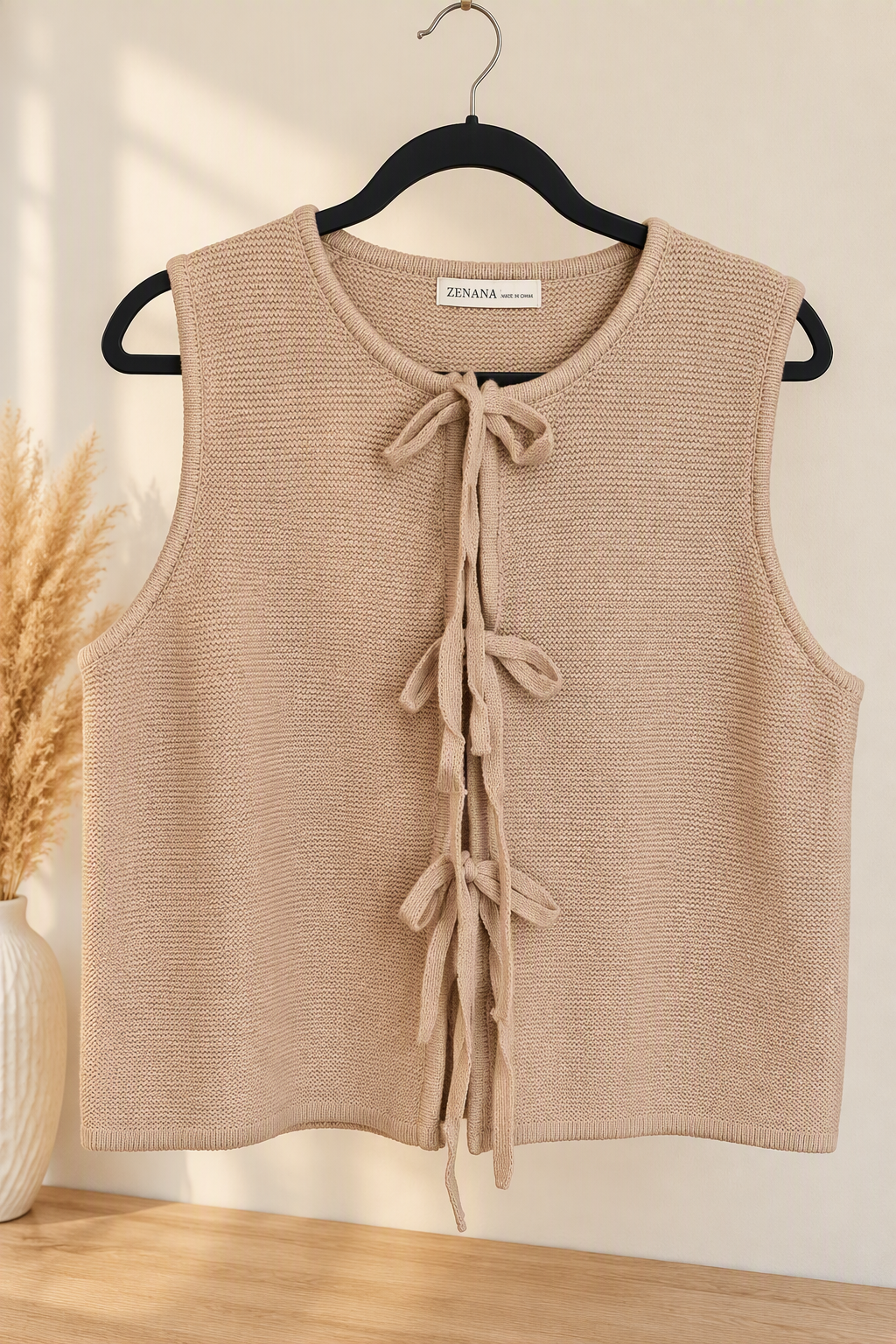 Zenana Women's 100% Cotton Cropped Tie-Front Knit Vest – Multiple Colors