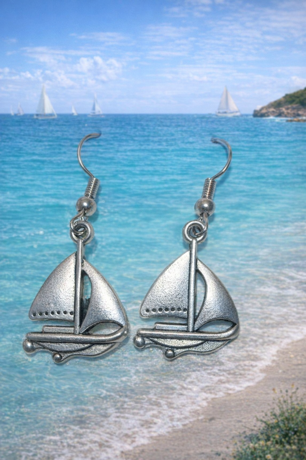 Silver Sailboat Earrings – Lightweight Nautical Dangle Earrings with Hypoallergenic Hooks