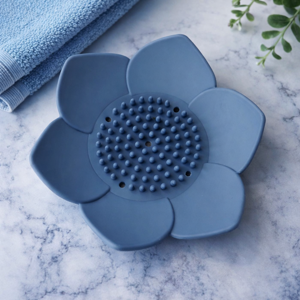 Navy Blue Lotus Silicone Shower Steamer Tray – Soap Holder & Drain Cover