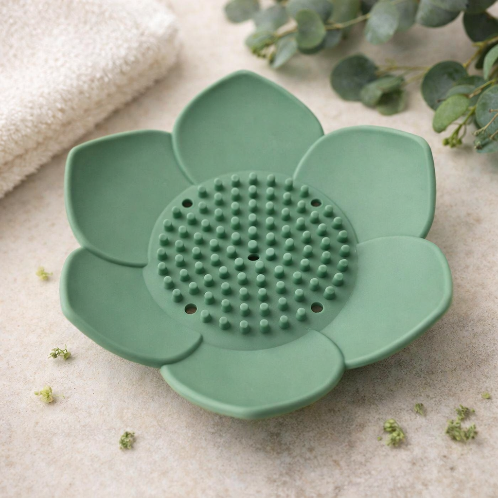 Forest Green Lotus Silicone Shower Steamer Tray – Soap Holder & Drain Cover