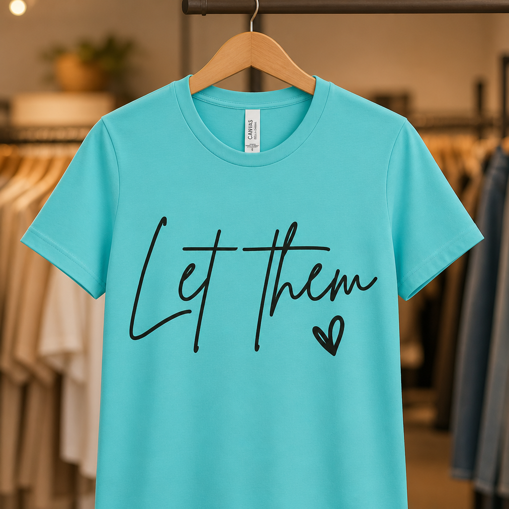 Turquoise “Let Them ♥” Tee – Motivational Graphic T‑Shirt • Size Small