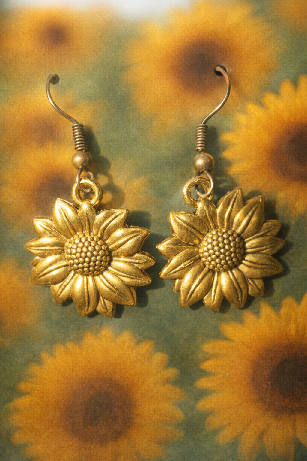 Gold‑Toned Sunflower Earrings – Lightweight Hypoallergenic Dangle Earrings, Gift for Her