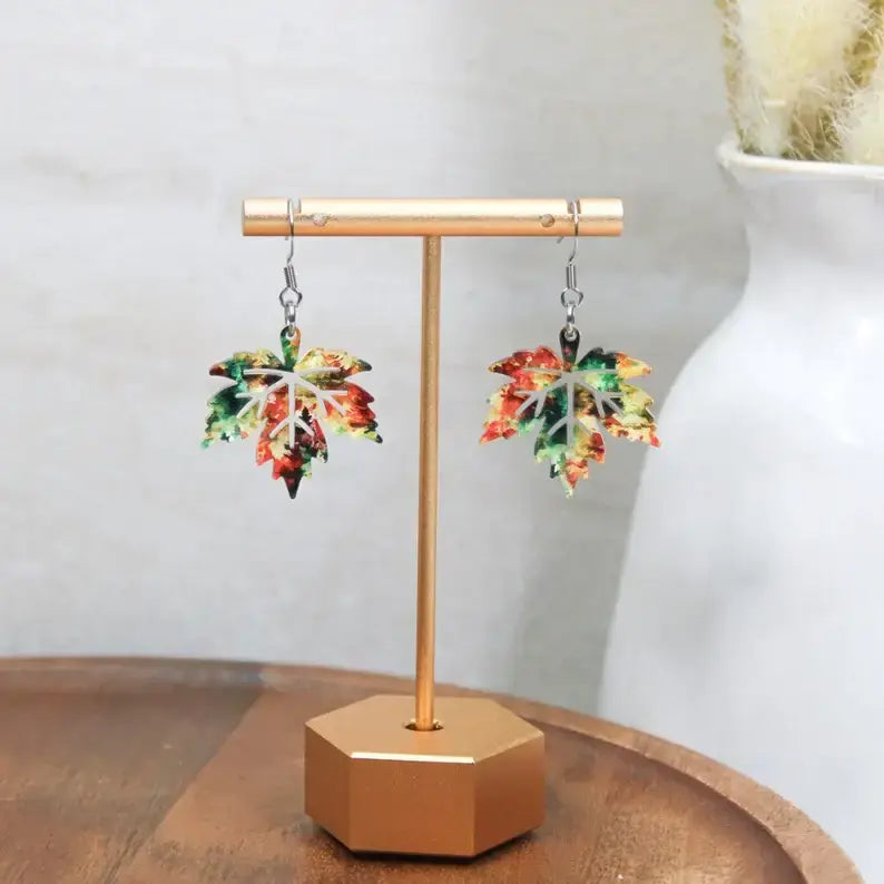 Autumn Maple Leaf Acrylic Earrings | Stainless Steel & Hypoallergenic