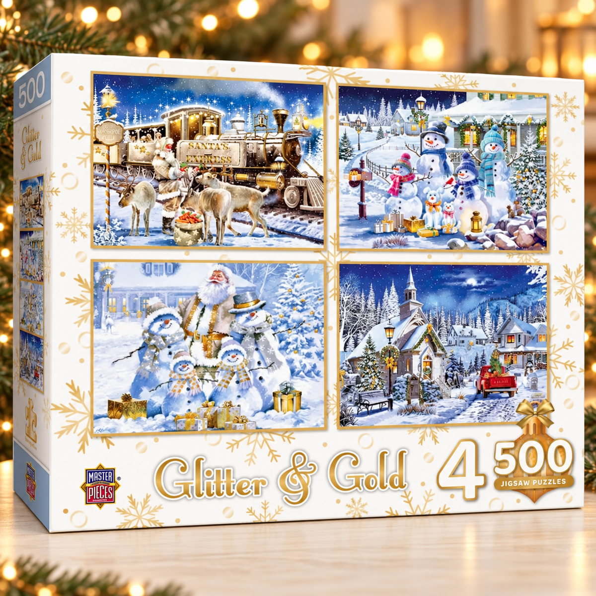 MasterPieces Glitter & Gold Christmas Puzzle Set, 4 x 500 Pieces