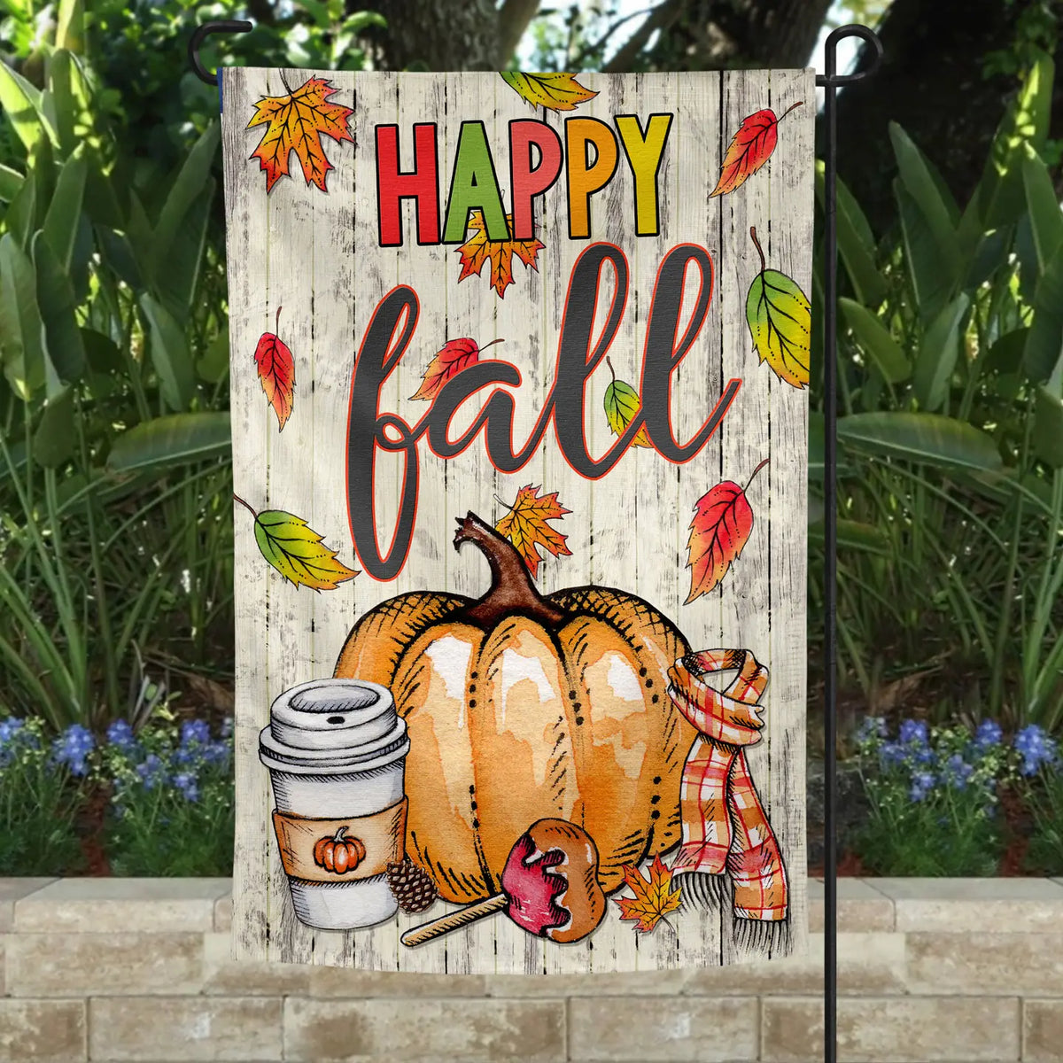Happy Fall Garden Flag | Pumpkin & Autumn Leaves