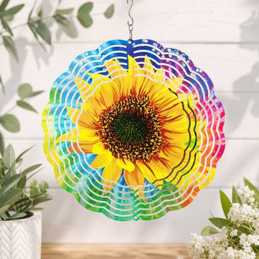 Sunflower Wind Spinner – 8" Aluminum Outdoor Garden Decor