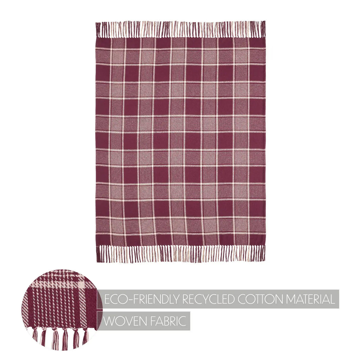 Burgundy & Tan Plaid Woven Throw Blanket - 50" x 60" Cozy Farmhouse Accent