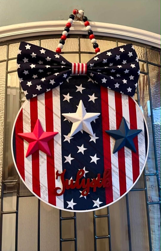 Handmade Patriotic July 4th Hoop Décor – 14" Americana Door Hanging