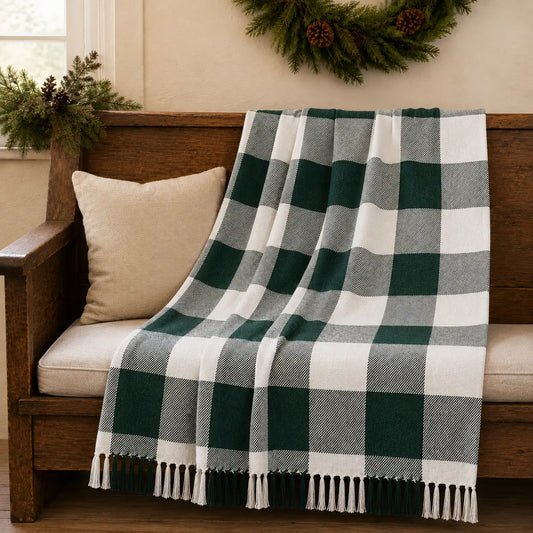 Hunter Green Buffalo Check Woven Throw Blanket | 50" x 60" Farmhouse Accent Throw