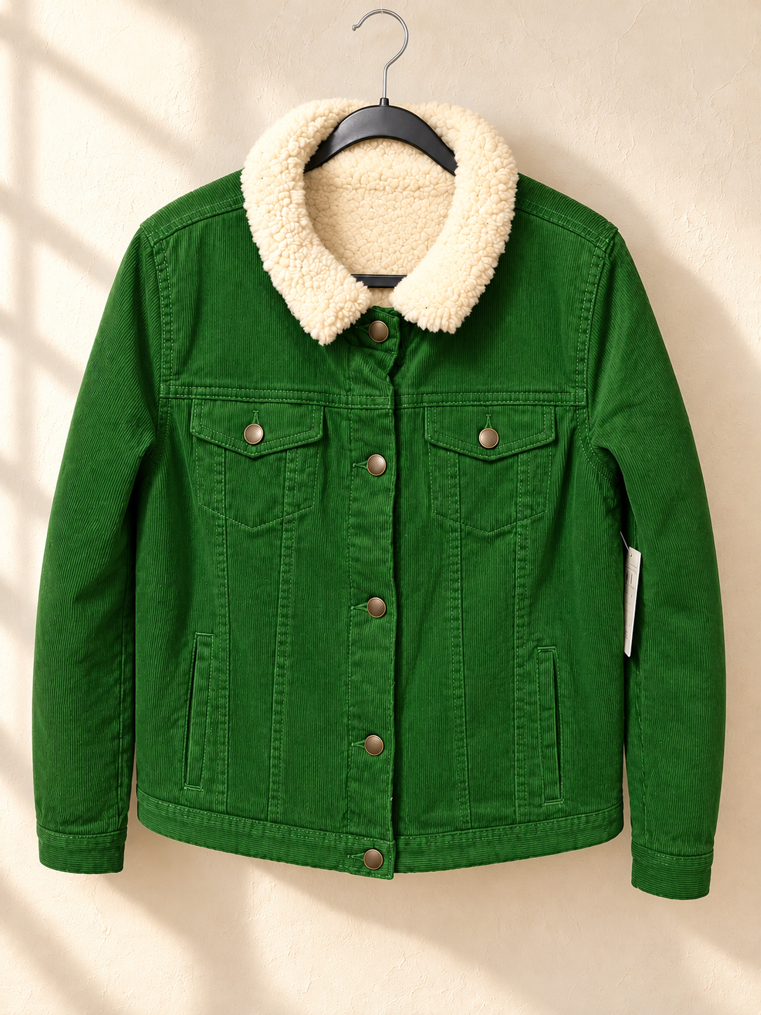 Green Corduroy Sherpa-Lined Jacket, Size XL