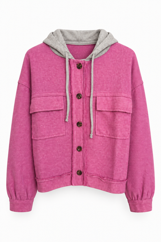 Zenana Women’s Medium Pink Hooded Shacket