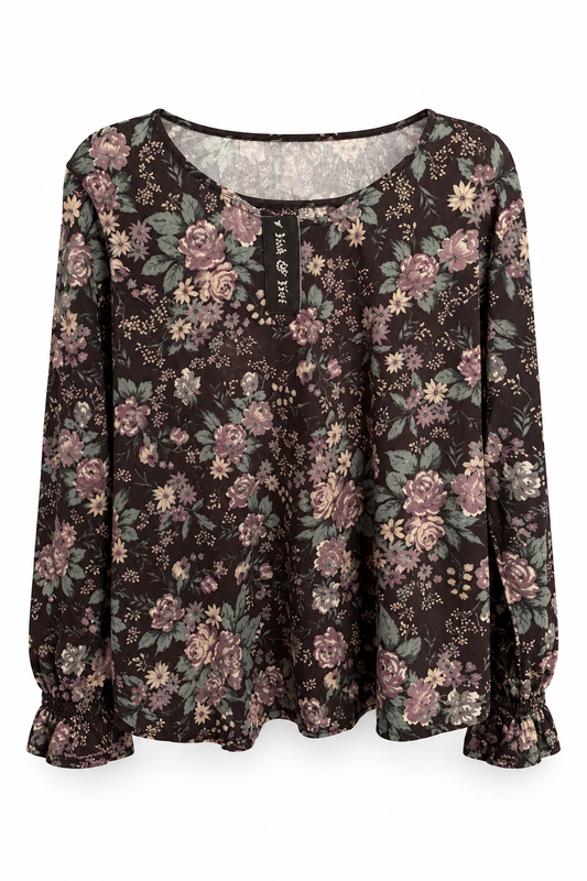 Yak & Yeti Women’s Dark Floral Boho Blouse – Medium