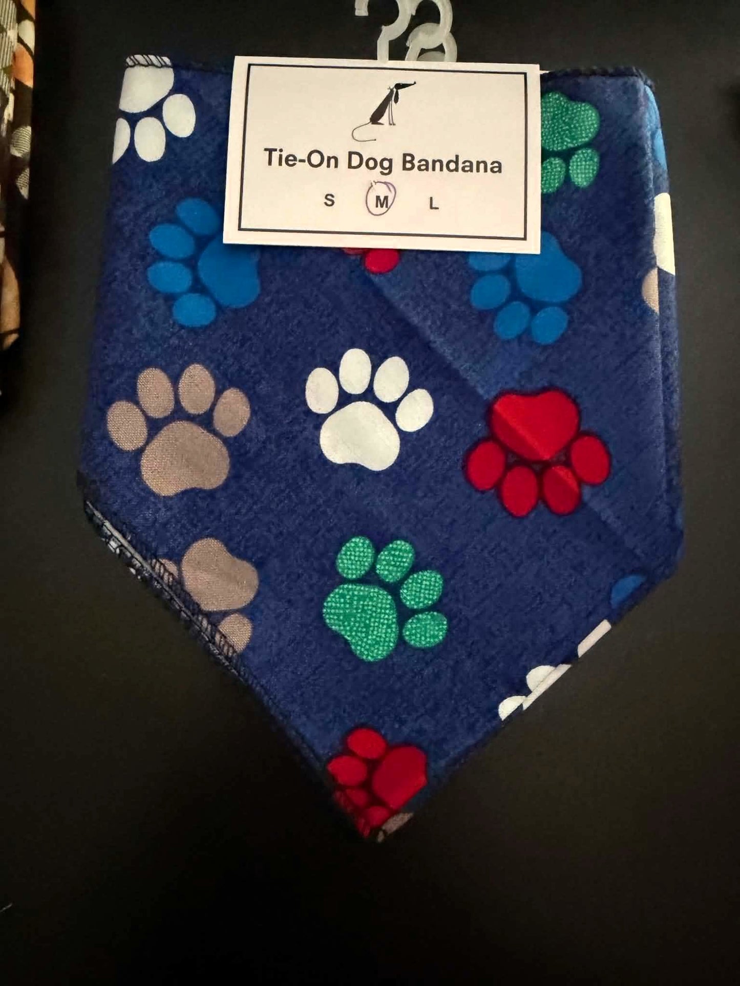 Multicolor Paw Print Dog Bandana – Tie‑On Style (Medium)