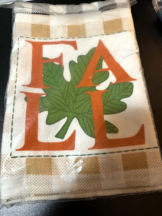 Fall Kitchen Tea Towel Set of 3 – Autumn Leaf, Pumpkin & Plaid – 19x28
