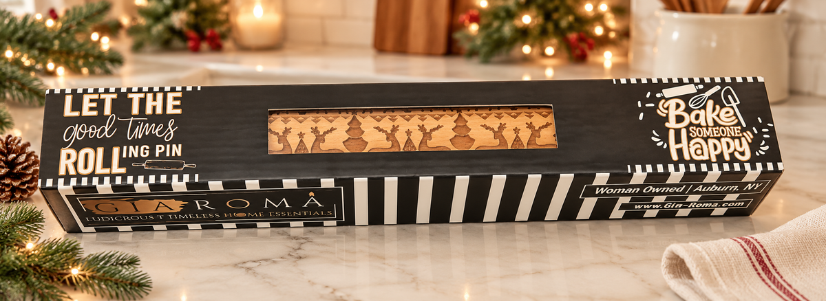 Christmas Reindeer Wooden Embossing Rolling Pin with Gift Box
