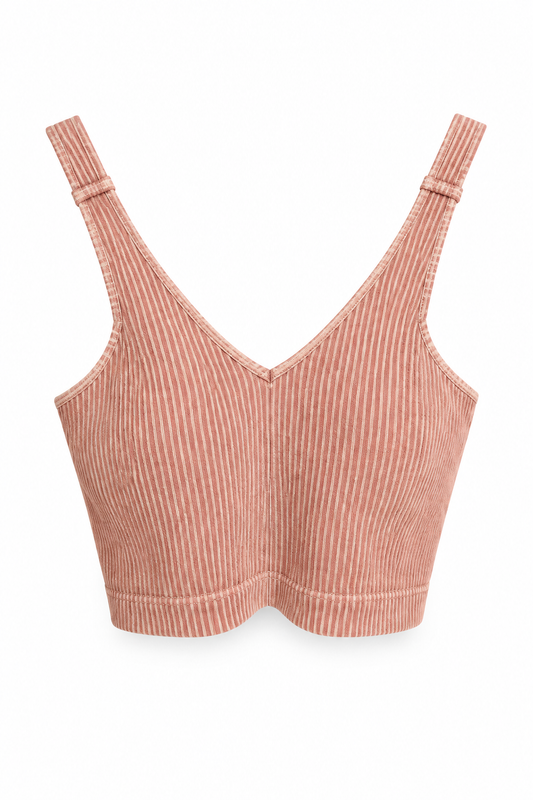 Zenana Dusty Pink Ribbed Padded Brami – L/XL