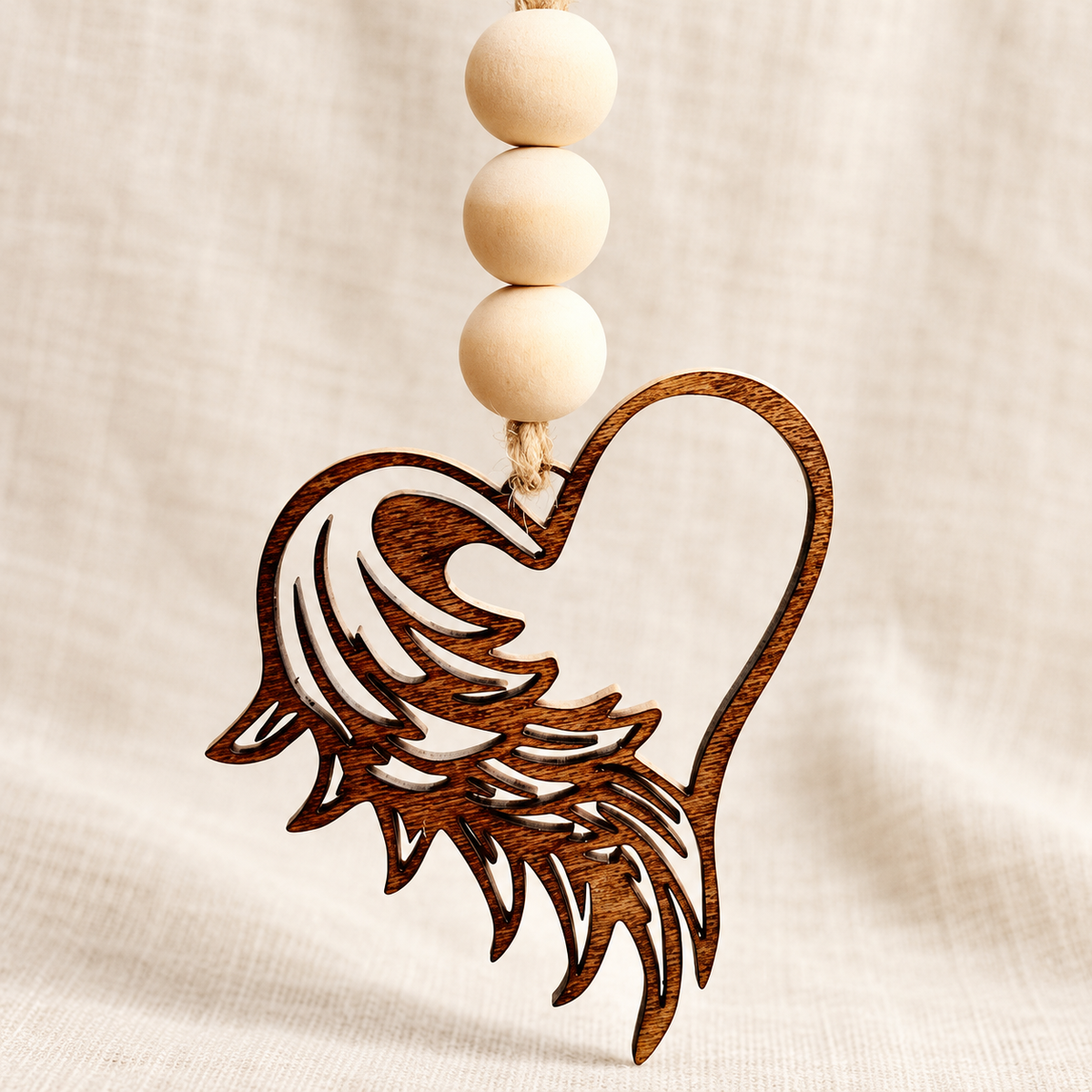 Wooden Angel Wing & Heart Charm