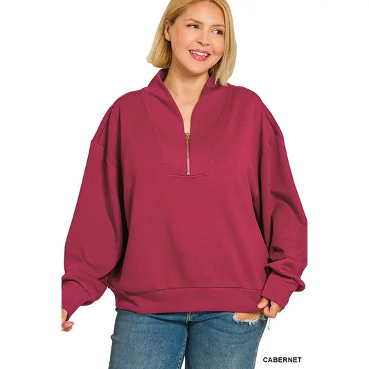 Zenana Scuba Half Zip Pullover – Cabernet