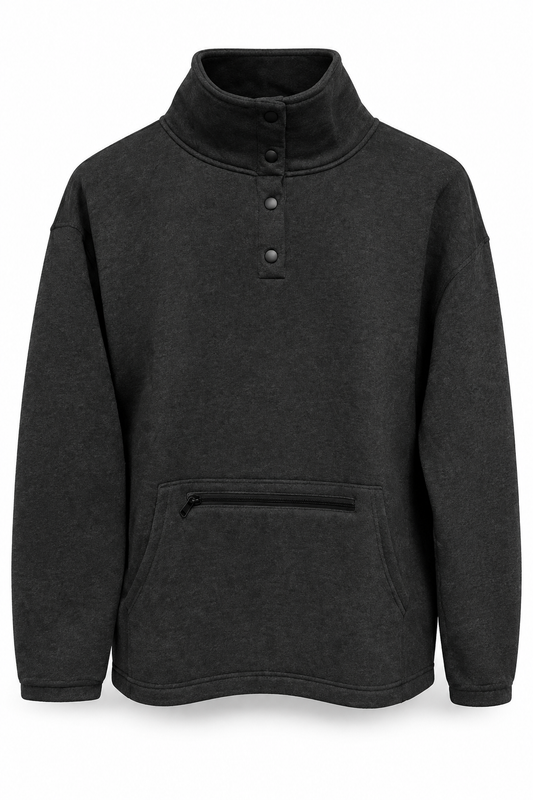 Zenana Women’s Black Snap-Neck Pullover – Medium