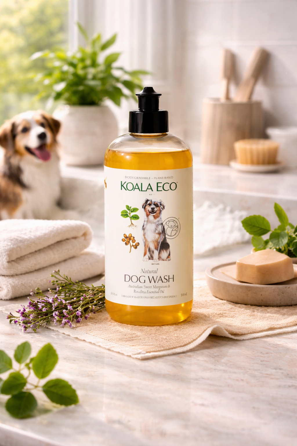 Koala Eco Natural Dog Wash – Plant‑Based Gentle Pet Shampoo (Sweet Marjoram & Rosalina)