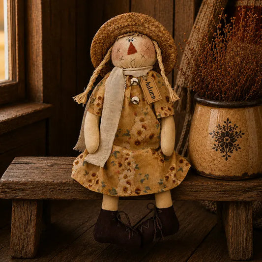 Autumn the Scarecrow – 15" Primitive Fall Shelf Sitter