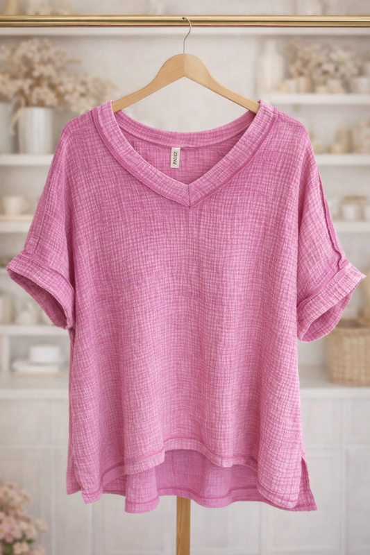 Zenana Textured Cotton Gauze Top – Size Large