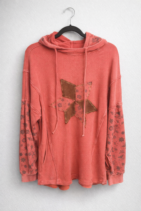 Rust Waffle‑Knit Hooded Sweatshirt – Women’s 2X Cozy Textured Pullover
