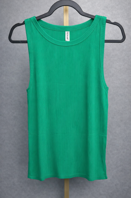 Zenana Women’s Kelly Green Ribbed Tank Top – Size XL-Full length