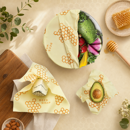 Bees Wrap Reusable Food Wrap – 3‑Pack Honeycomb Design, Organic Cotton & Beeswax (S/M/L)