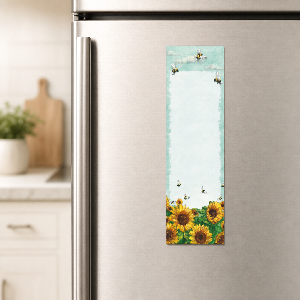 Sunflower & Bee Magnetic List Pad – 60 Pages, Tear‑Off Notepad, Made in the USA