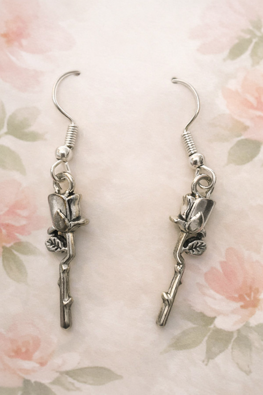 Rose Stem Earrings – Vintage‑Inspired Floral Dangle Earrings with Hypoallergenic Hooks, Elegant Gift for Her