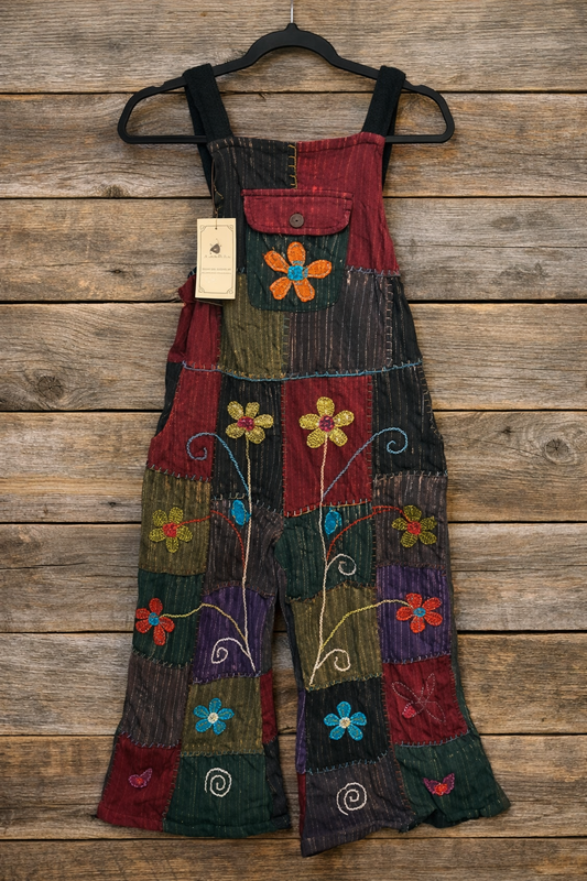 Patchwork Embroidered Overalls – Size S/M