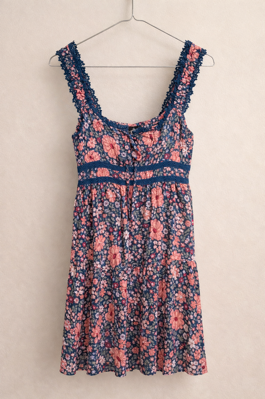 Floral Rayon Sundress – Soft Flowy Sleeveless Summer Dress (Size Large)