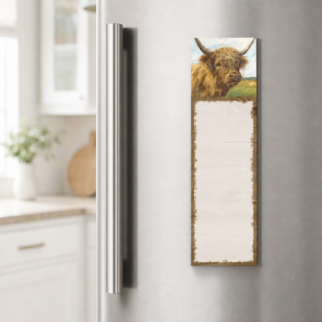 Highland Cow Magnetic List Pad – 60 Pages, Tear‑Off Notepad, Made in the USA