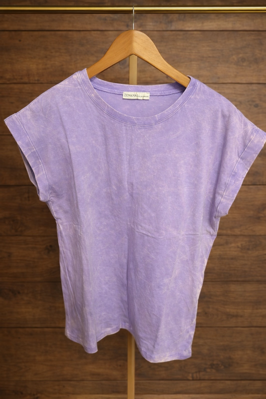 Zenana Women’s Large Lavender Washed Cotton Tee – Soft Casual Short Sleeve Top