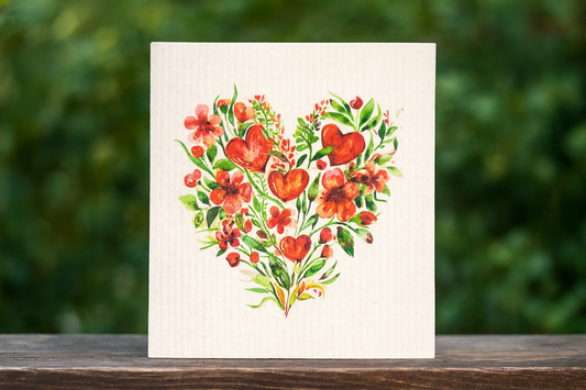 Bouquet of Hearts Swedish Dishcloth – Reusable Eco-Friendly Cloth Replaces 17 Paper Towel Rolls