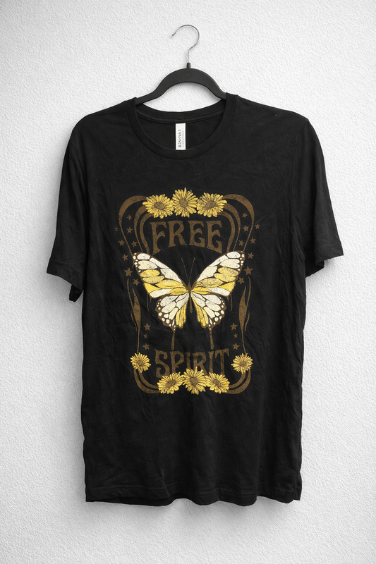 Free Spirit Butterfly Graphic Tee – Women’s Size L 100% Cotton