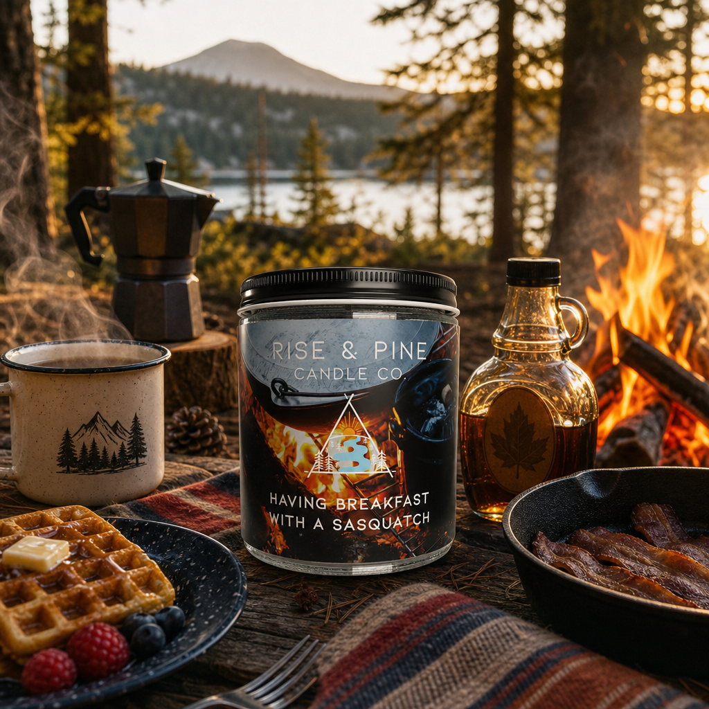 Breakfast with a Sasquatch Soy Candle – 9 oz Waffles, Maple Syrup & Campfire Blend