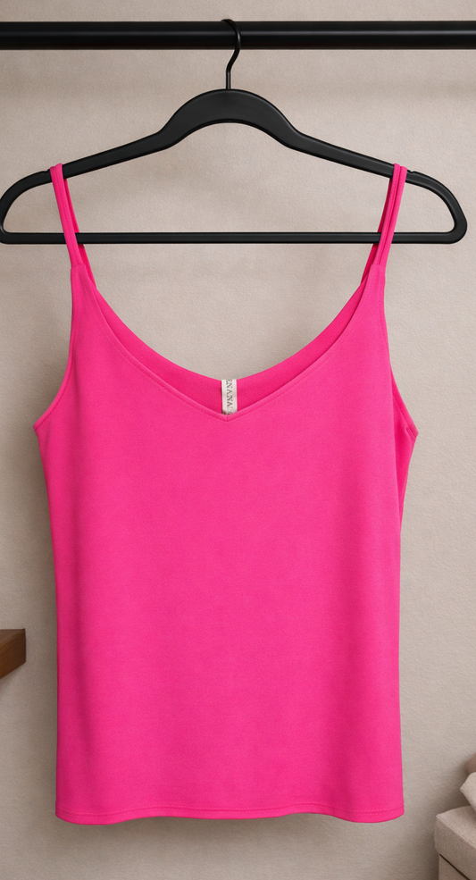 Zenana Hot Pink Tank Top – Size Large, 100% Rayon, Full‑Length Scoop Neck