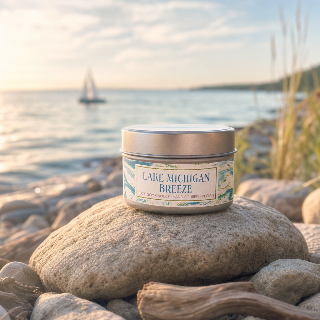 Lake Michigan Breeze Soy Candle – 8 oz Fresh Herbal & Coastal Air Blend