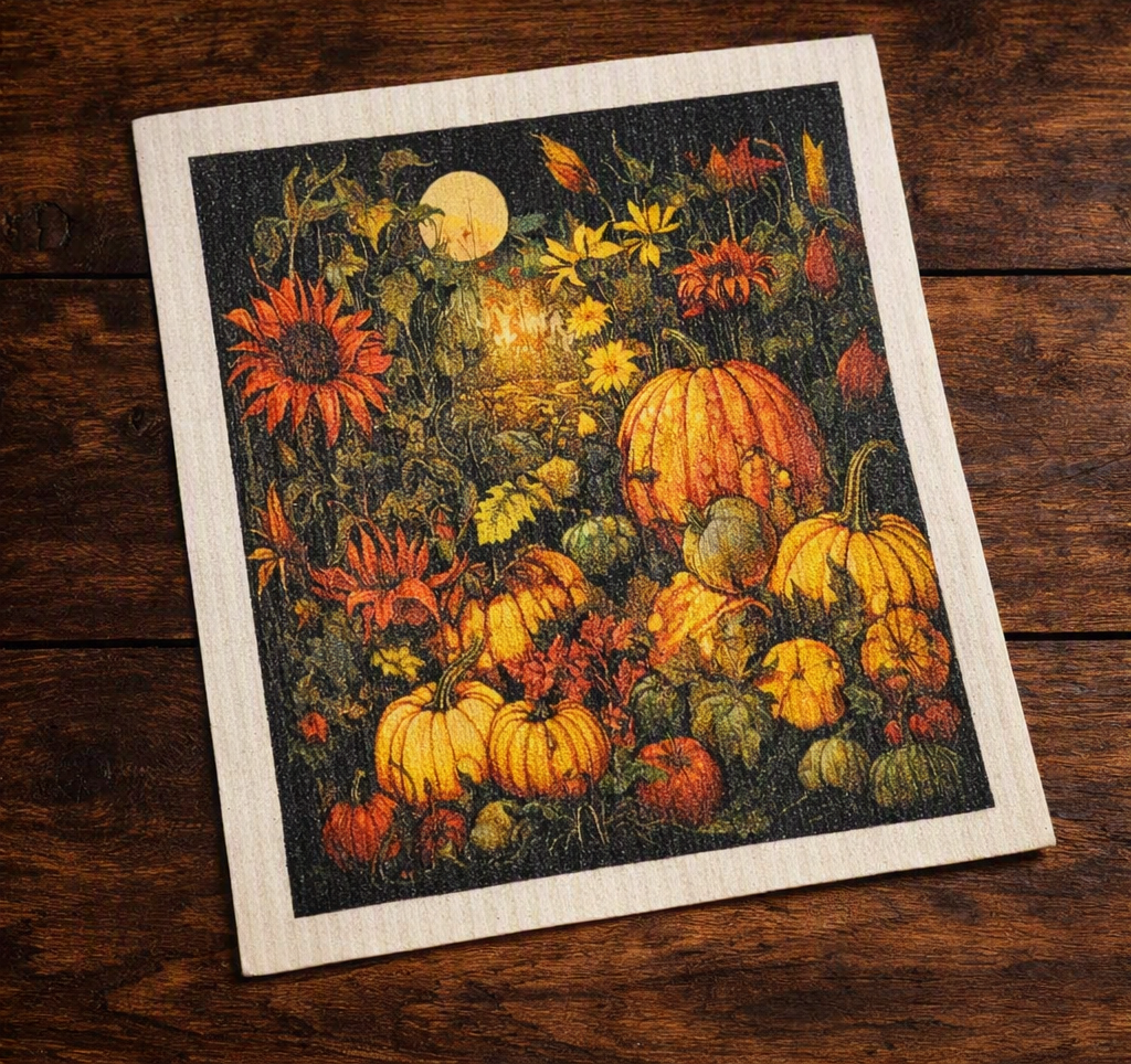 Reusable Swedish Dishcloth – Autumn Harvest Design (6–9 Month Use)